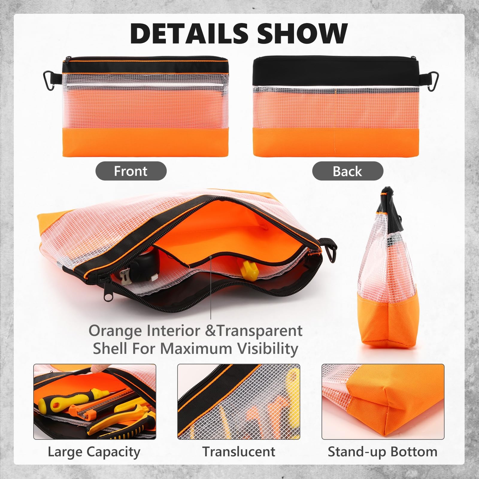 Paterr 16 Pcs Zipper Clear Tool Bag Bulk Small Tool Bag Heavy Duty Clear Pouch