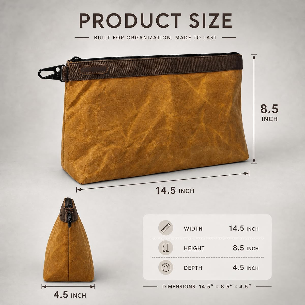 2-Pack Heavy Duty Waxed Canvas Tool Pouches,14 Inch Dual-Layered Zippered Tool B