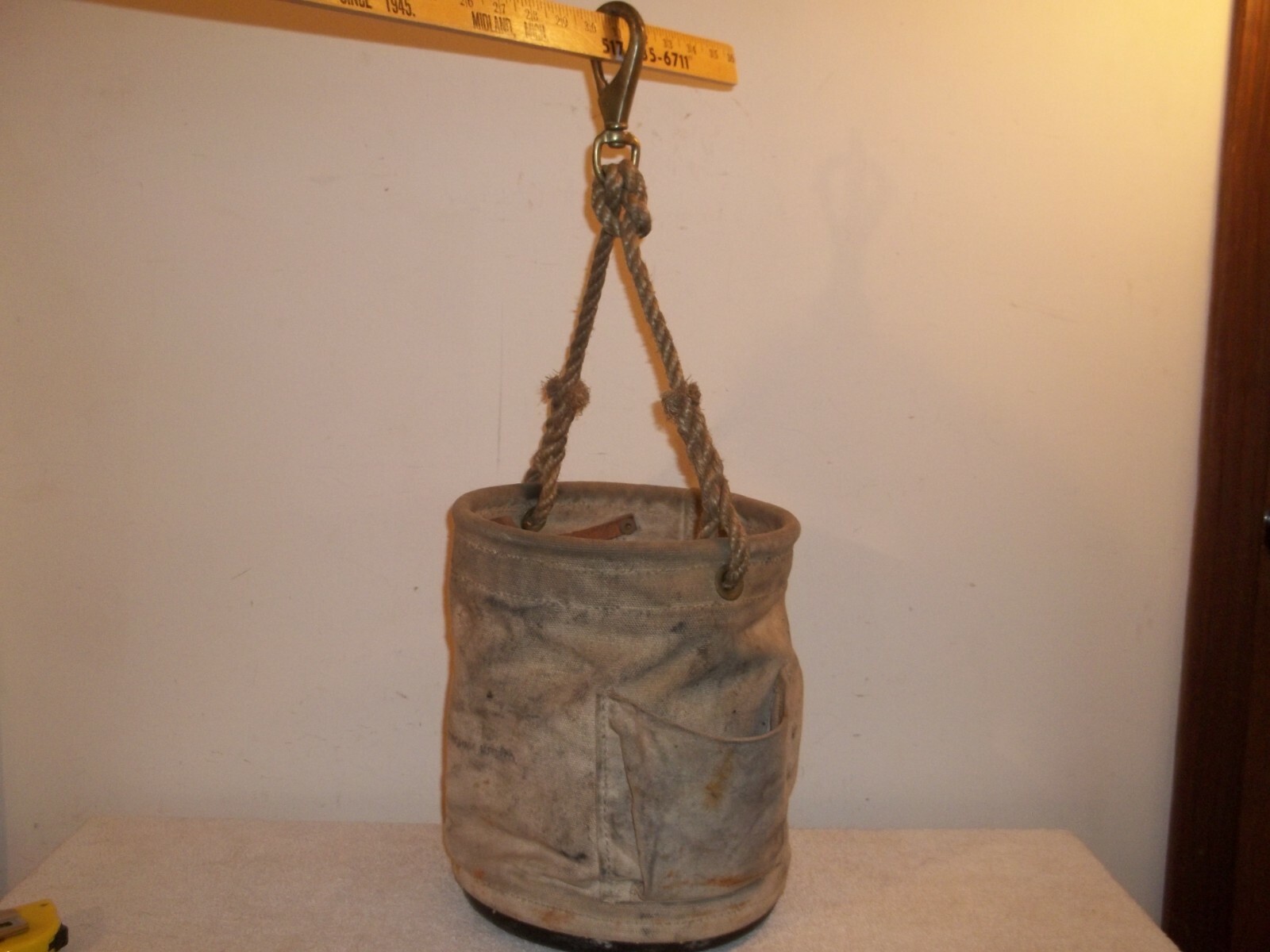 Vtg Buckingham Linemans Canvas Tool Bag Brass Clip Hanging Line Garden Bag