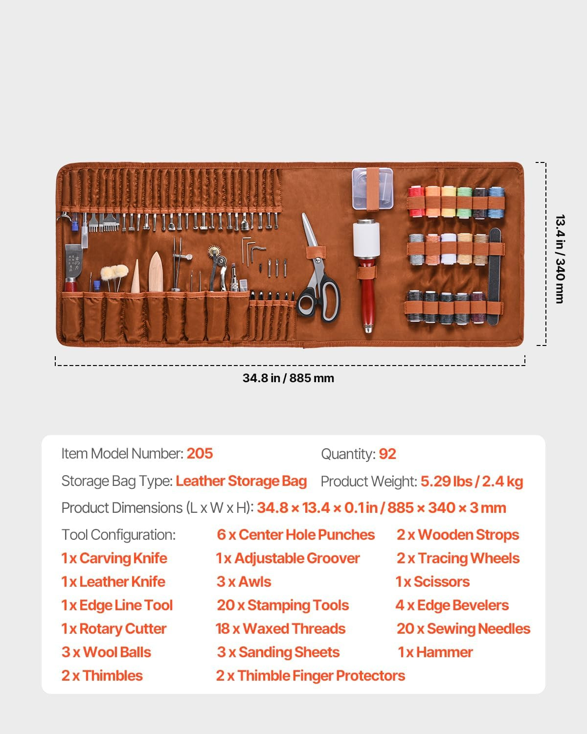 VEVOR Leather Working Tools Kit, 92 PCS with Portable Leather Storage Bag, Engra