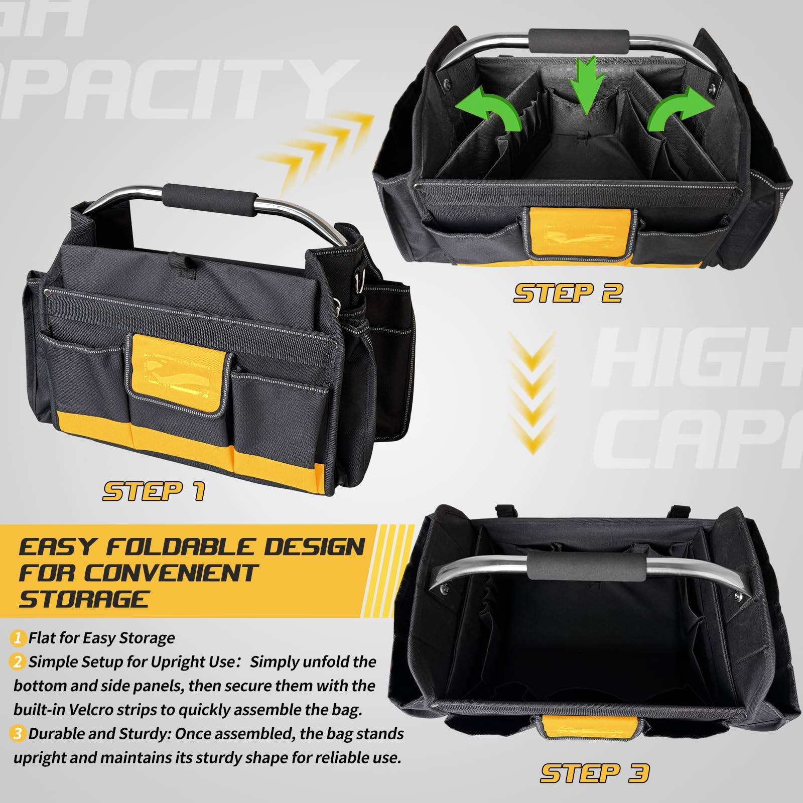 18 Inch Open Top Tool Bag, Tool Bags for Men with 30 Pockets, 1680D Waterproo…