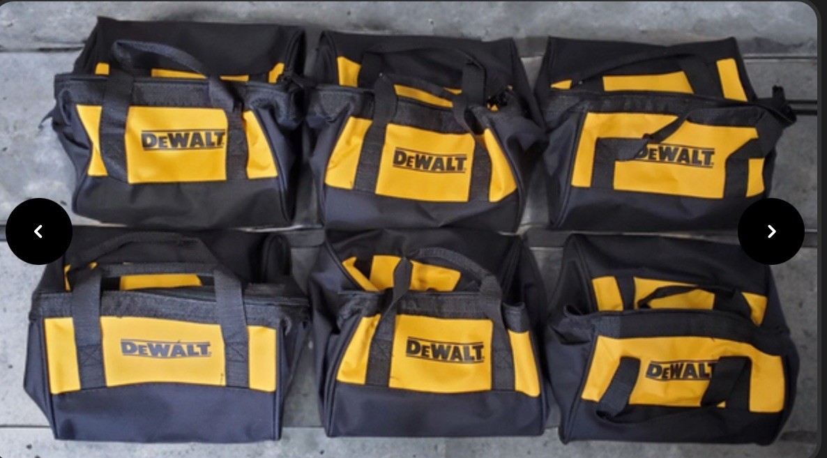 DeWALT 10″ x 9″ x 7″ Small Heavy Duty Ballistic Nylon Tool Bags. New Lot of Six.