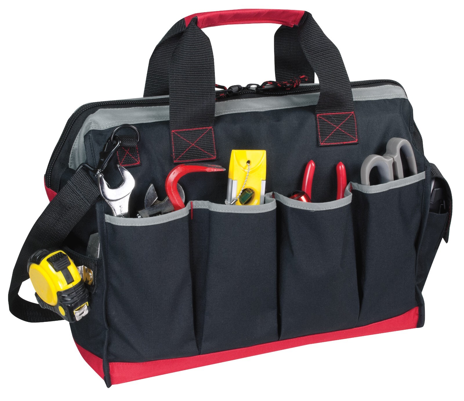 Wide Mouth TOOL BAG – 16″ inch Black/Red/Grey DELUXE