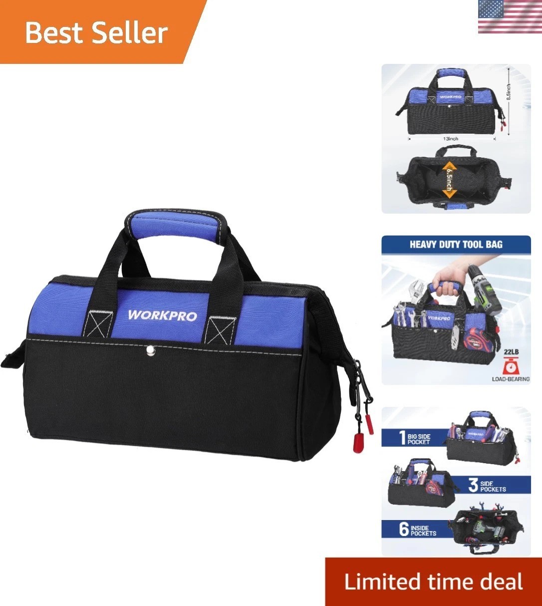 Versatile 13-Inch Tool Bag with Multiple Pockets – Organize Your Tools with Ease