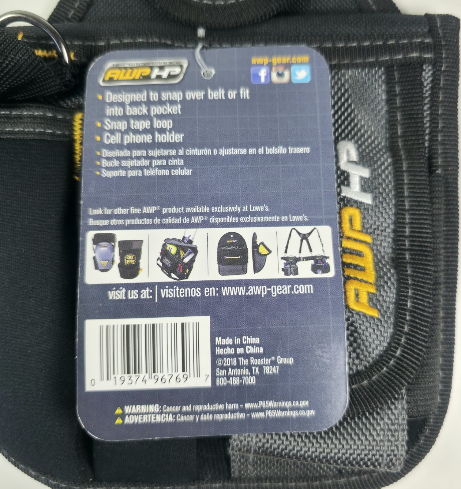 AWP 1L-23022-1 Tool Pouch w/ Cell Phone Pocket & Tape Loop Black/Gray