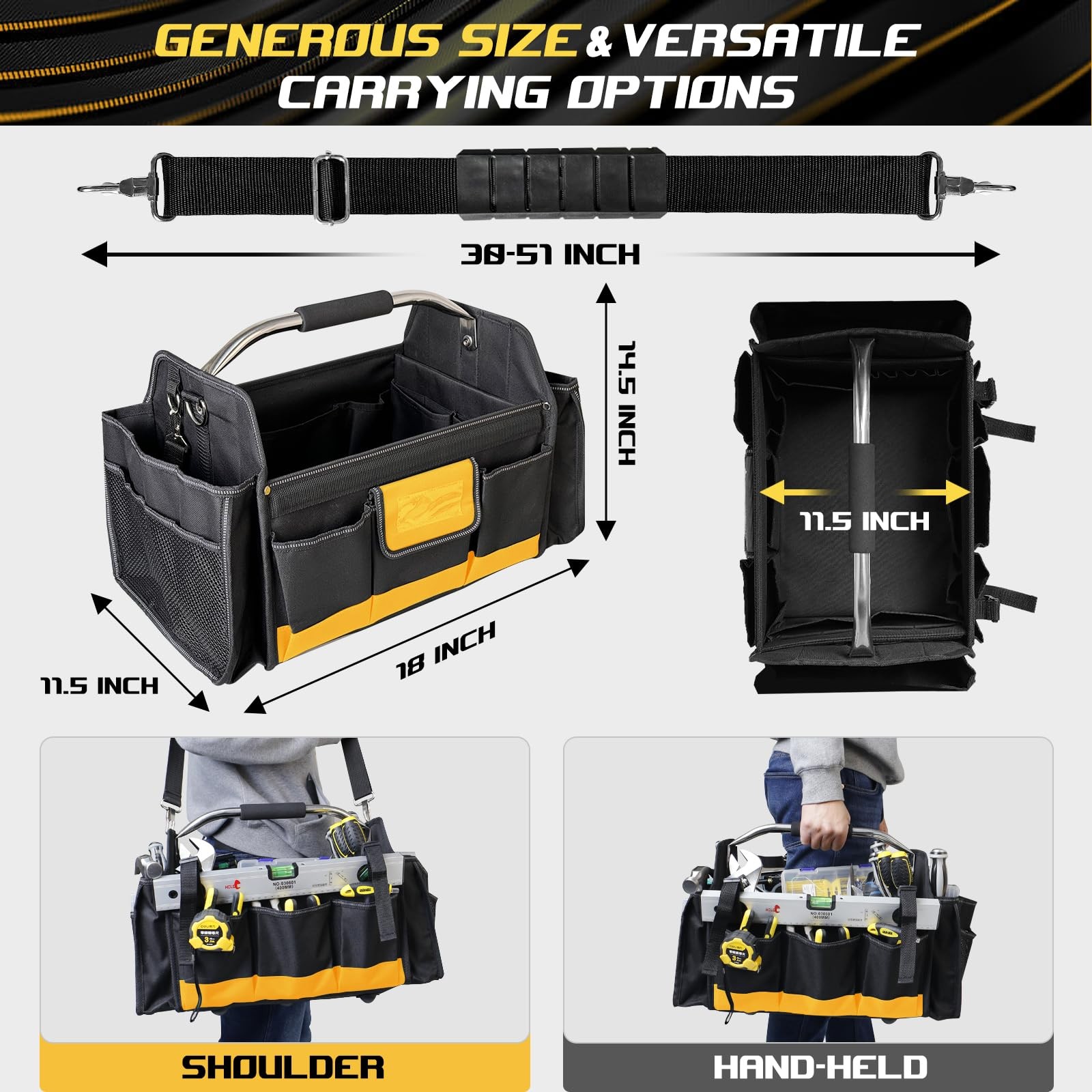 18 Inch Open Top Tool Bag, Tool Bags for Men with 30 Pockets, 1680D Waterproo…