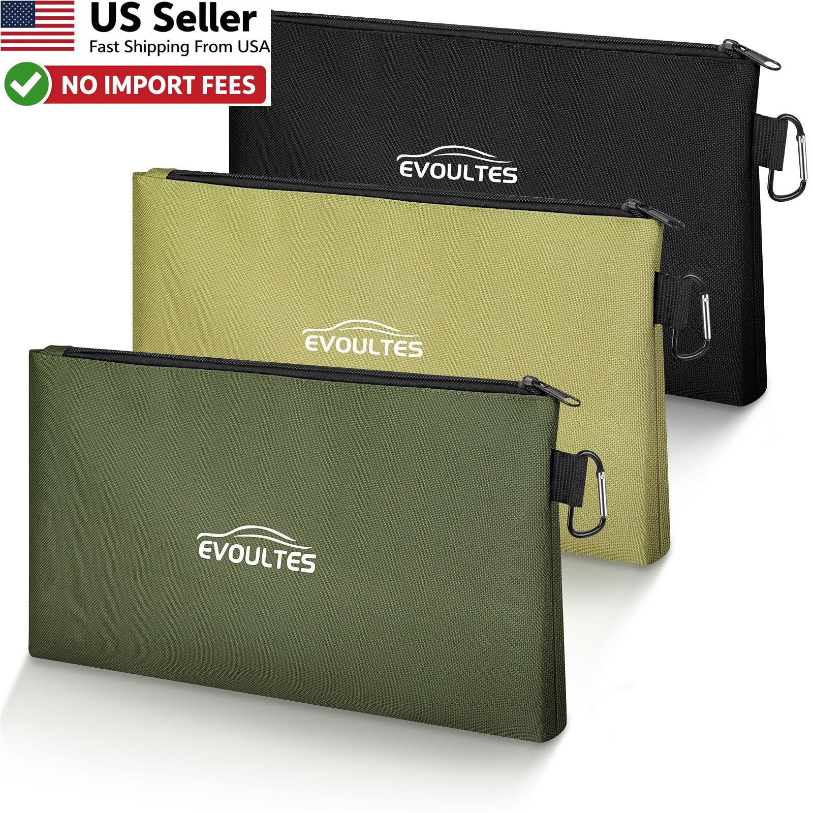 3 Pack EVOULTES 12″ Tool Pouches Zipper Small Utility Organizer Bags Carabiner