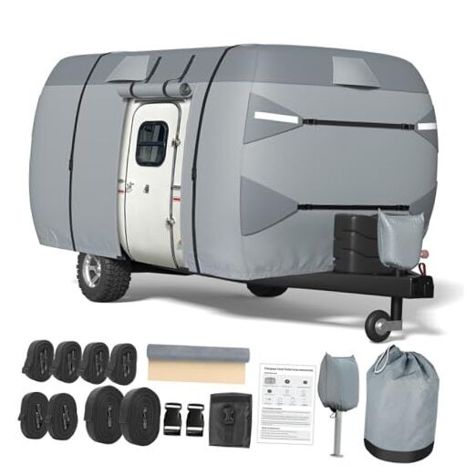 Fiberglass Travel Trailer Cover 8-10ft, 7 Layers Top Heavy Duty Fiberglass