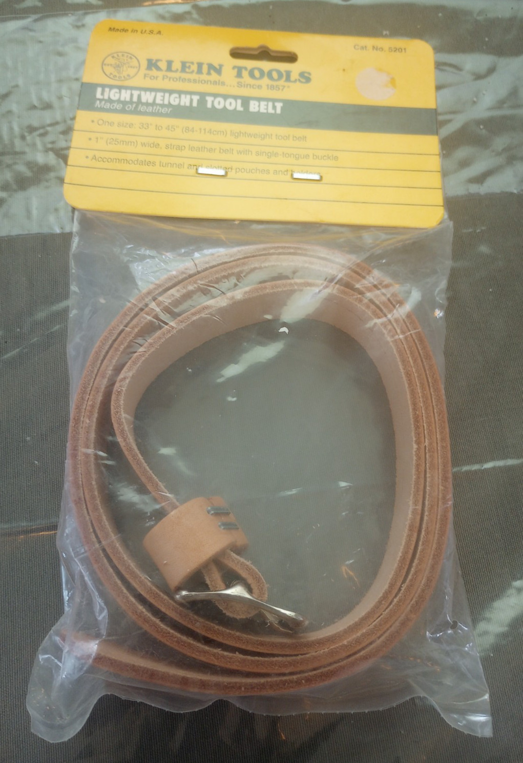 Klein Tools. No. 5201 Tool Belt, Lightweight Leather Work Belt. Size 33” – 45”