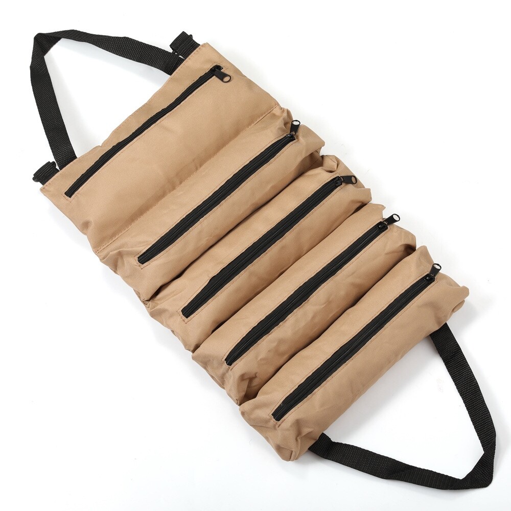 Multi-Purpose Tool Roll Up Bag 5 Pocket Wrench Pouch Canvas Hanging Organizer US