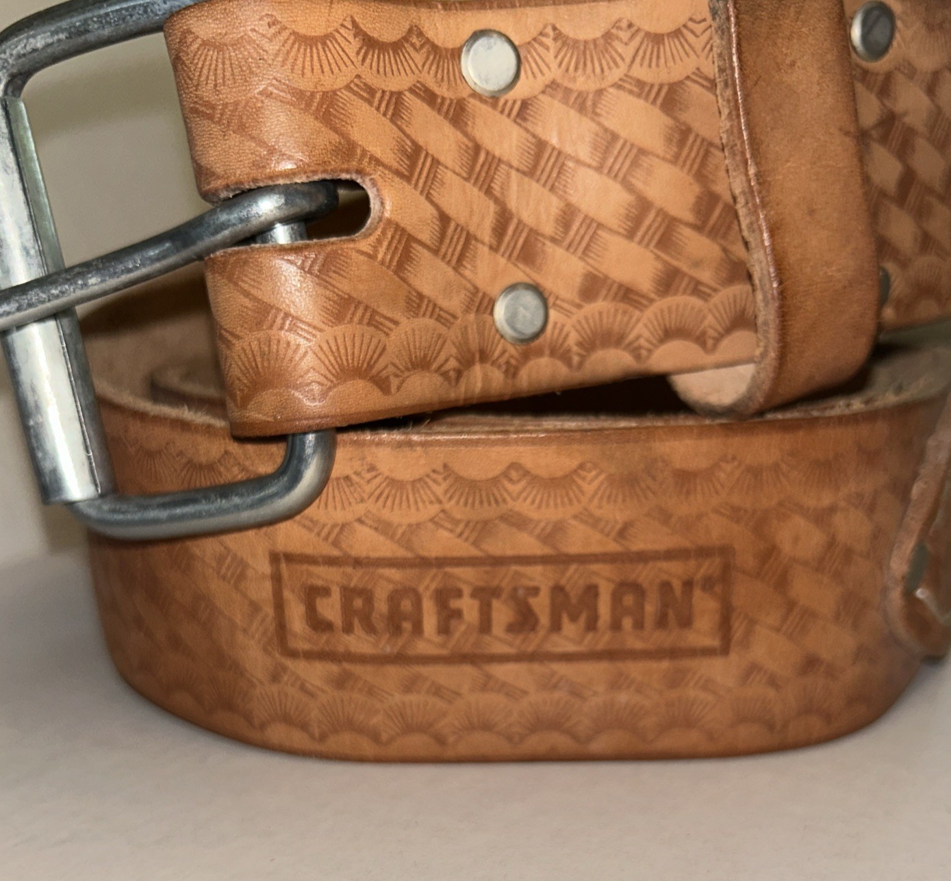 Vintage CRAFTSMAN SADDLE LEATHER Tan Tool Belt 2” Fits 28”- 45” 40472 Mexico