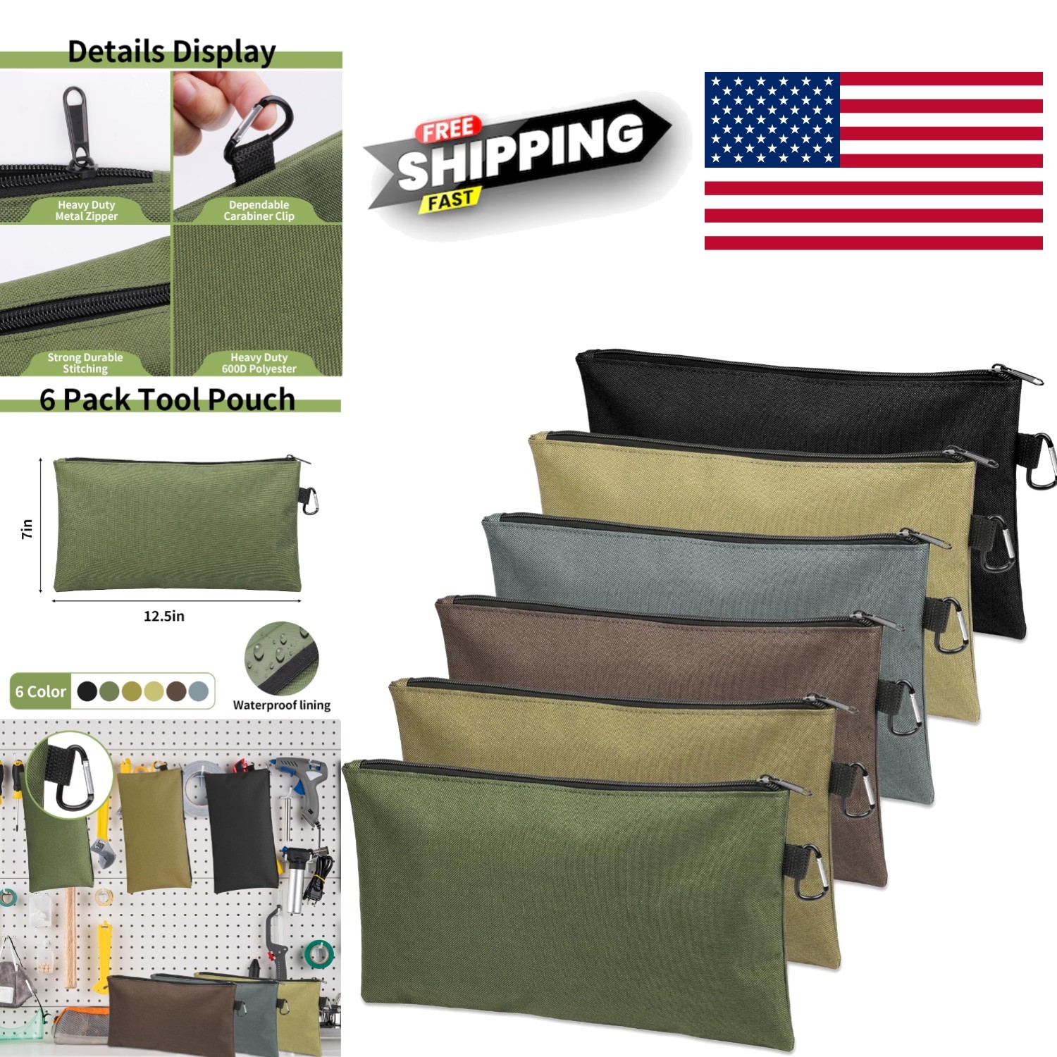 Portable Tool Pouch 12.5 x 7 Inches Zipper Closure Moisture Resistant Design