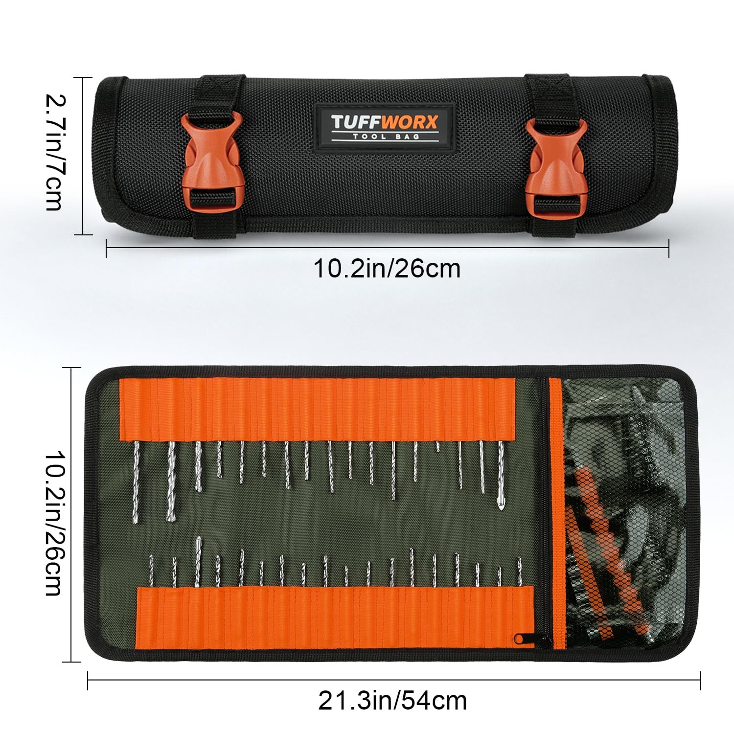 Black Orange Buckles Portable Tool Roll Bag Organizer Carrier Pouch