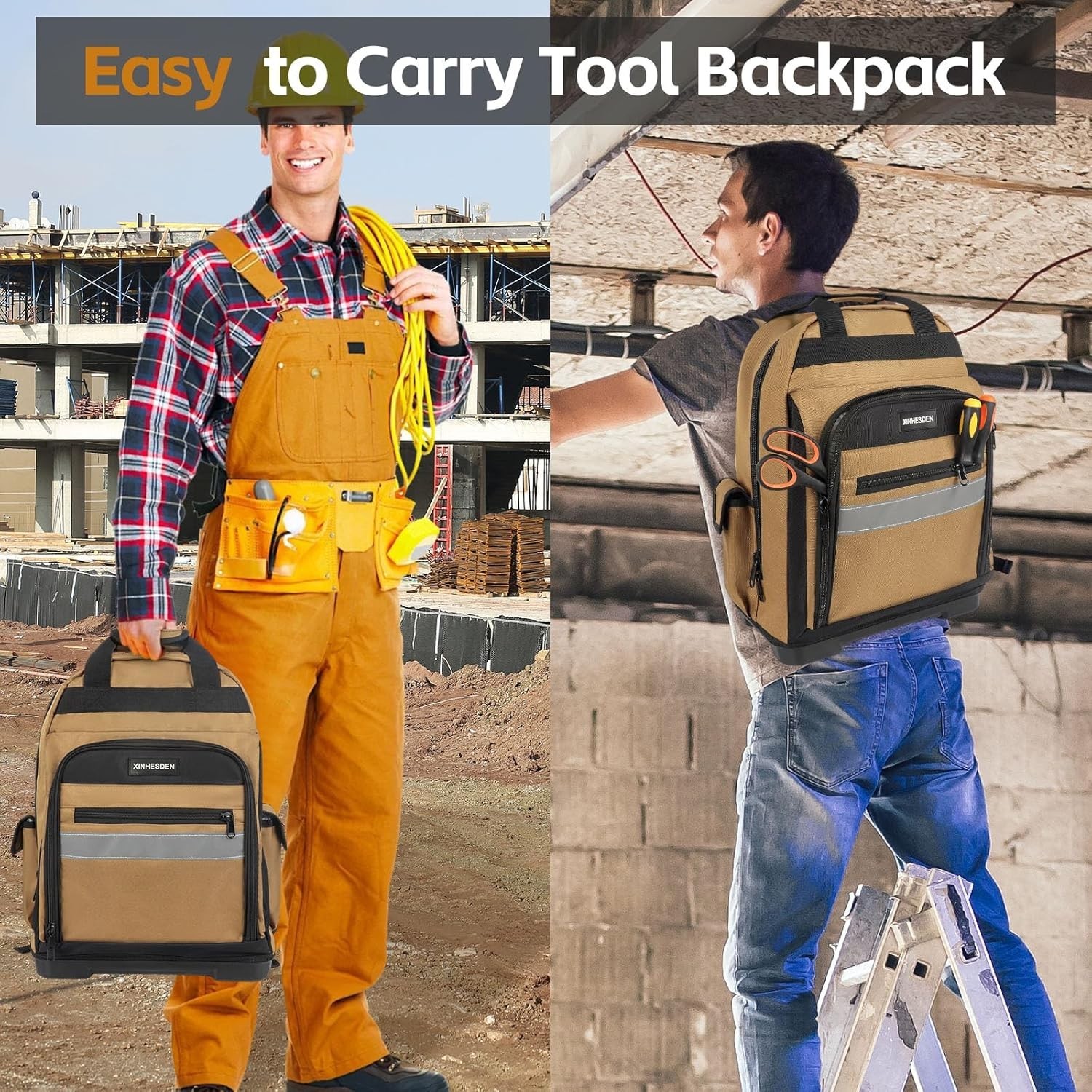 Tool Bag Backpack, Heavy Duty Tool Backpack Bag with Waterproof Molded Base, Ele