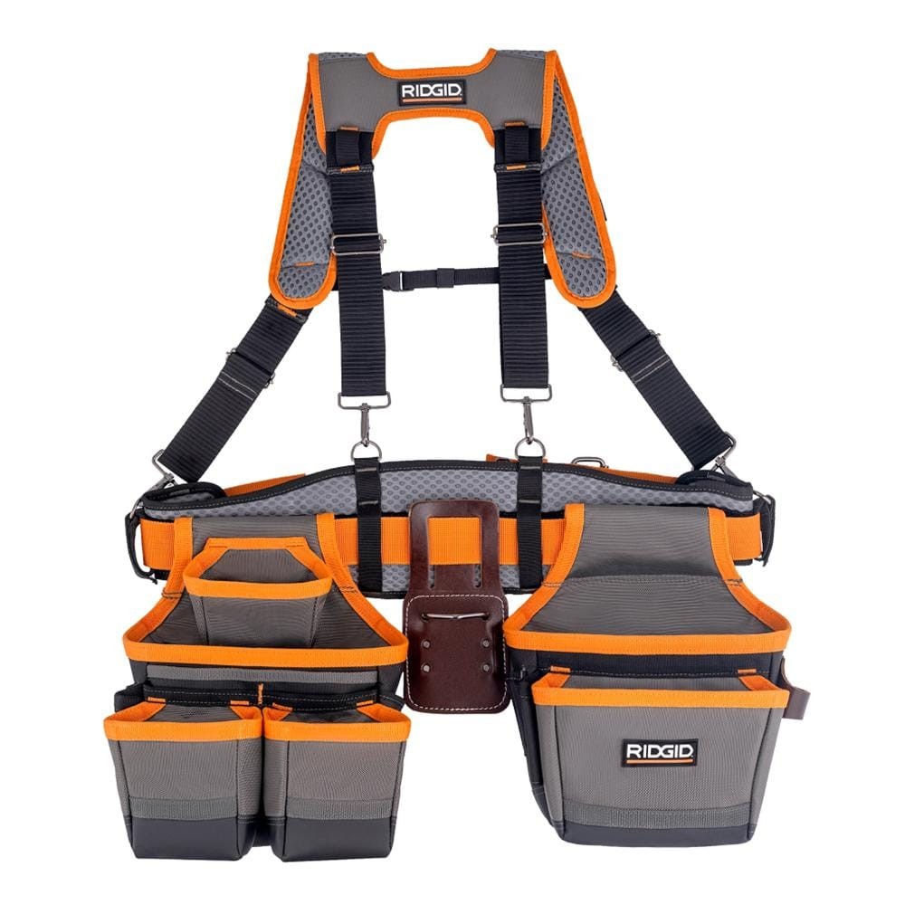 RIDGID 29 in. 23 Pocket Professional Grade 2-Bag Tool Belt w/ Suspenders