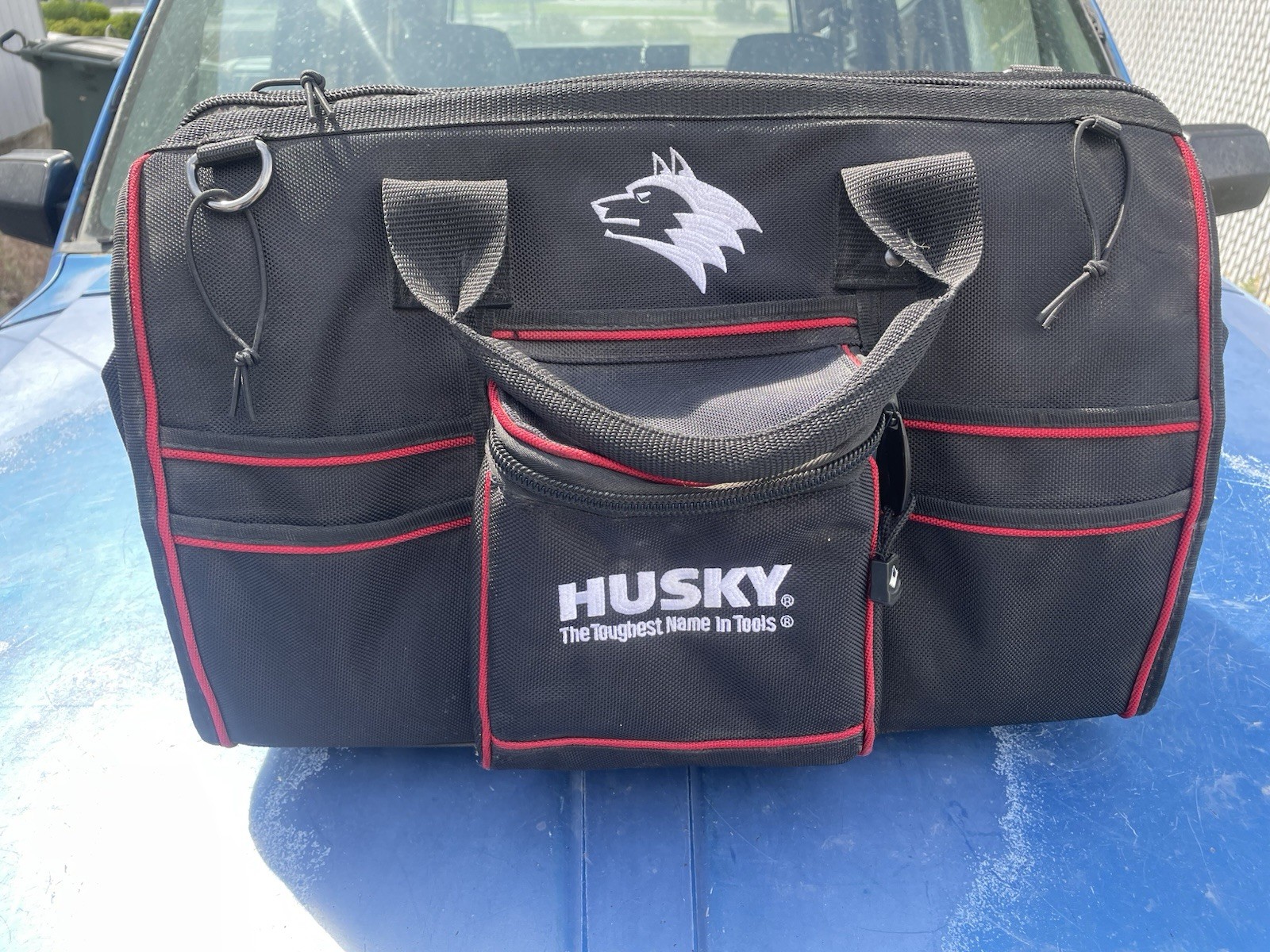 Husky Electrician Tool Bag Red/Black – 25″ w/ Strap & Handle 30+ Pockets Used