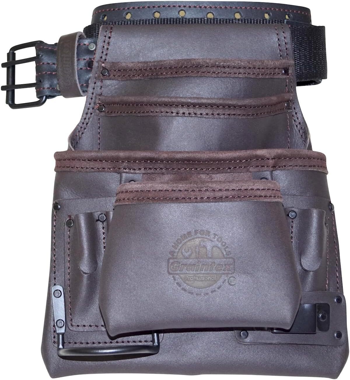 Graintex OS2221 10 Pocket Oil Tanned Leather Nail & Tool Pouch Dark Brown Color