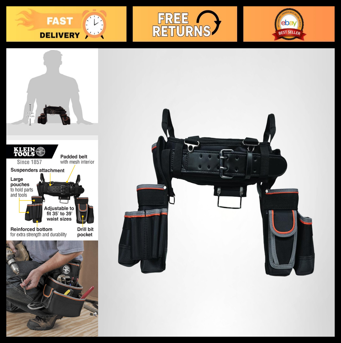 Electrician’s Padded Tool Belt & Pouch Combo – Durable, Comfortable, Size Large