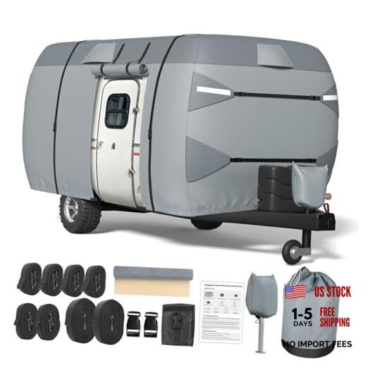 Fiberglass Travel Trailer Cover 8-10ft, 7 Layers Top Heavy Duty Fiberglass