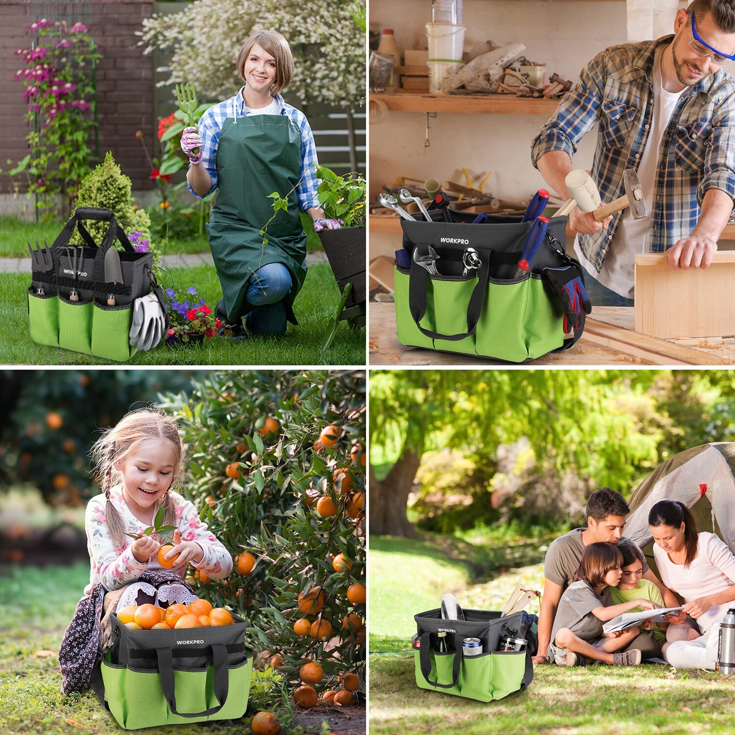 WORKPRO Garden Tote Bag Heavy Duty Gardening Tool Bag w/10 Pocket Shoulder Strap