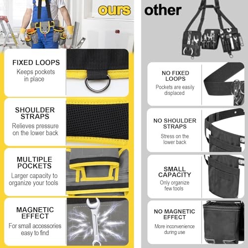Tool Belts for Men with Magnetic Function, Large Yellow and Black