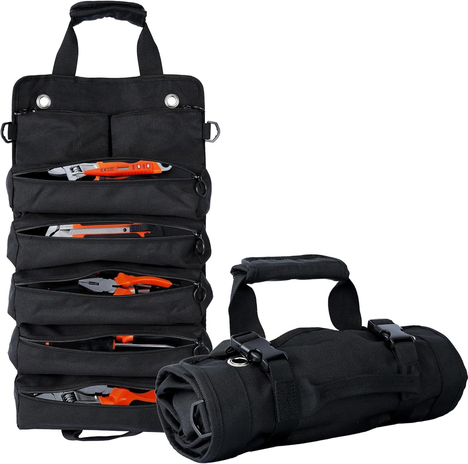 Portable Foldable Roll Up Tool Bag, Heavy Duty Tool Organizer Bag with 5 Comp…