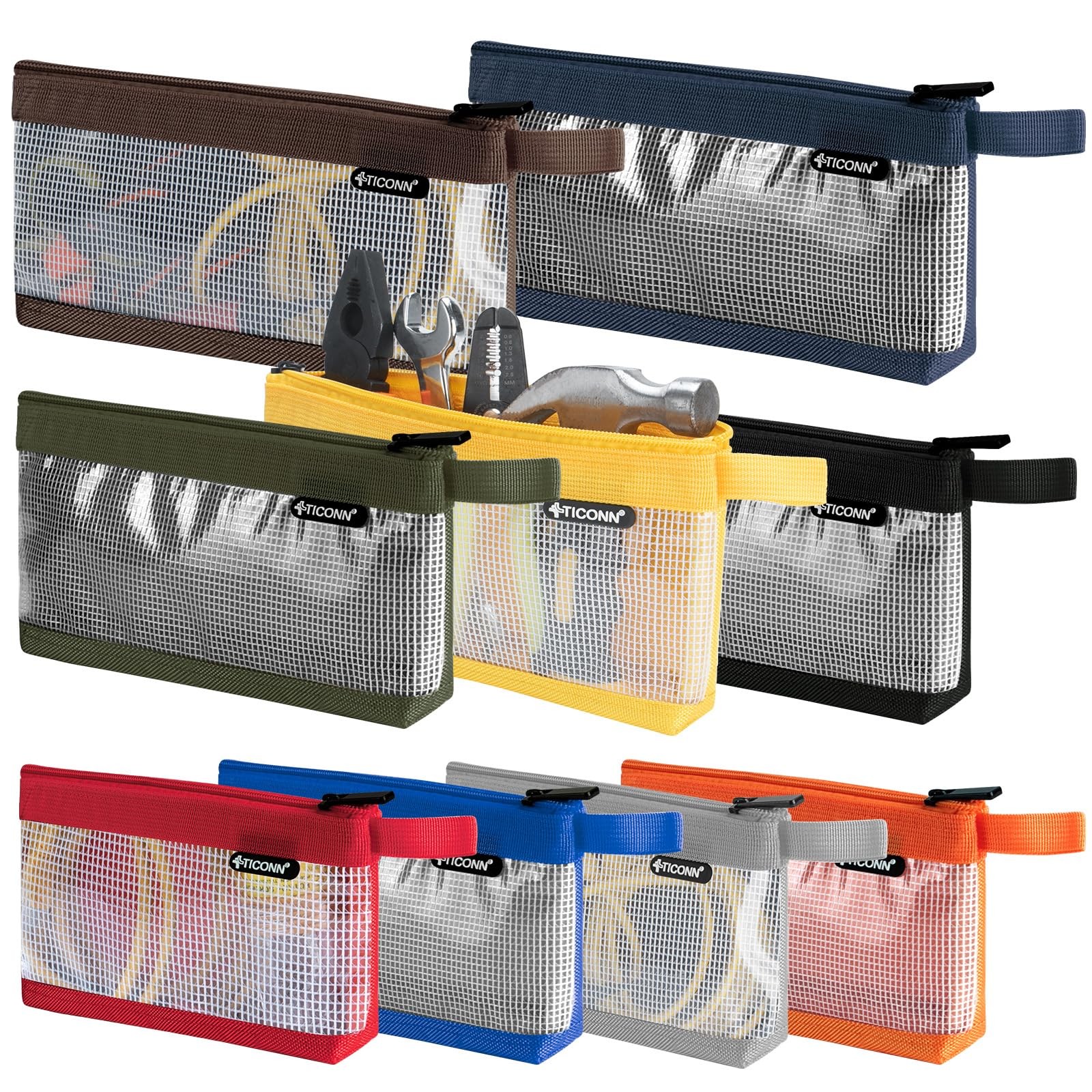 TICONN Tool Pouch, 1680D Oxford Small Clear, 9 Pack Combo, Multicolored