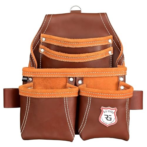 Leather Tool Pouch for Electrician | 5 Pockets Framers Tool Belt Pouches Maroon