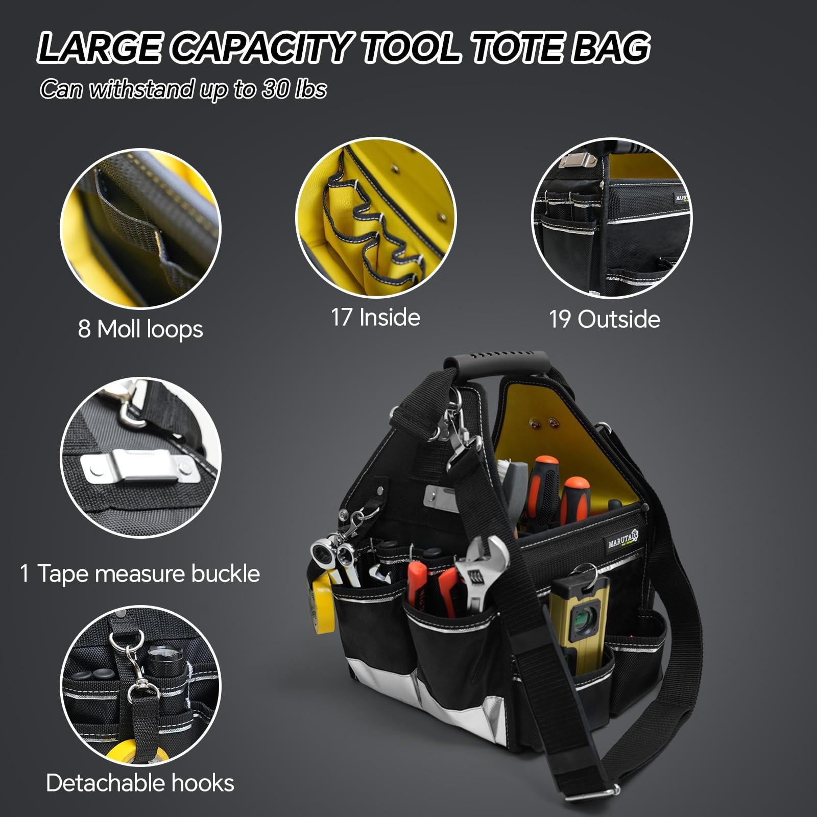 10 Inch Small Tool Tote Bag 43 Pockets Open Organizer Waterproof Car Truck