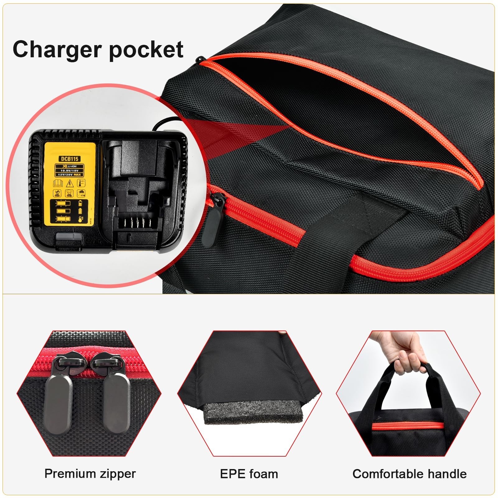 Impact Driver Bag Case for 20V MAX XR Cordless Wrench Kit – Red Zipper Holder
