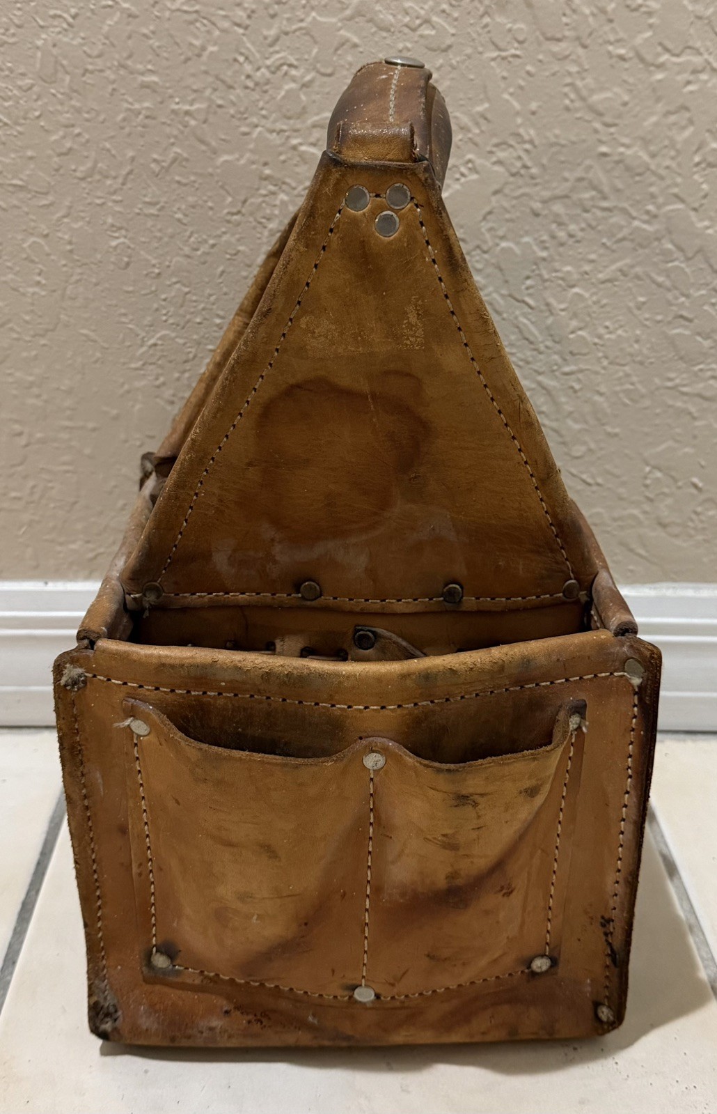 LEATHER TOOL BAG service repairman Pouch CADDY electrician ideal tote vintage