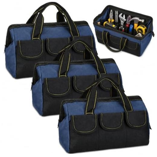 3 Pack Tool Bag for Men with Waterproof Hard Bottom, 13 Inch Blue Classic