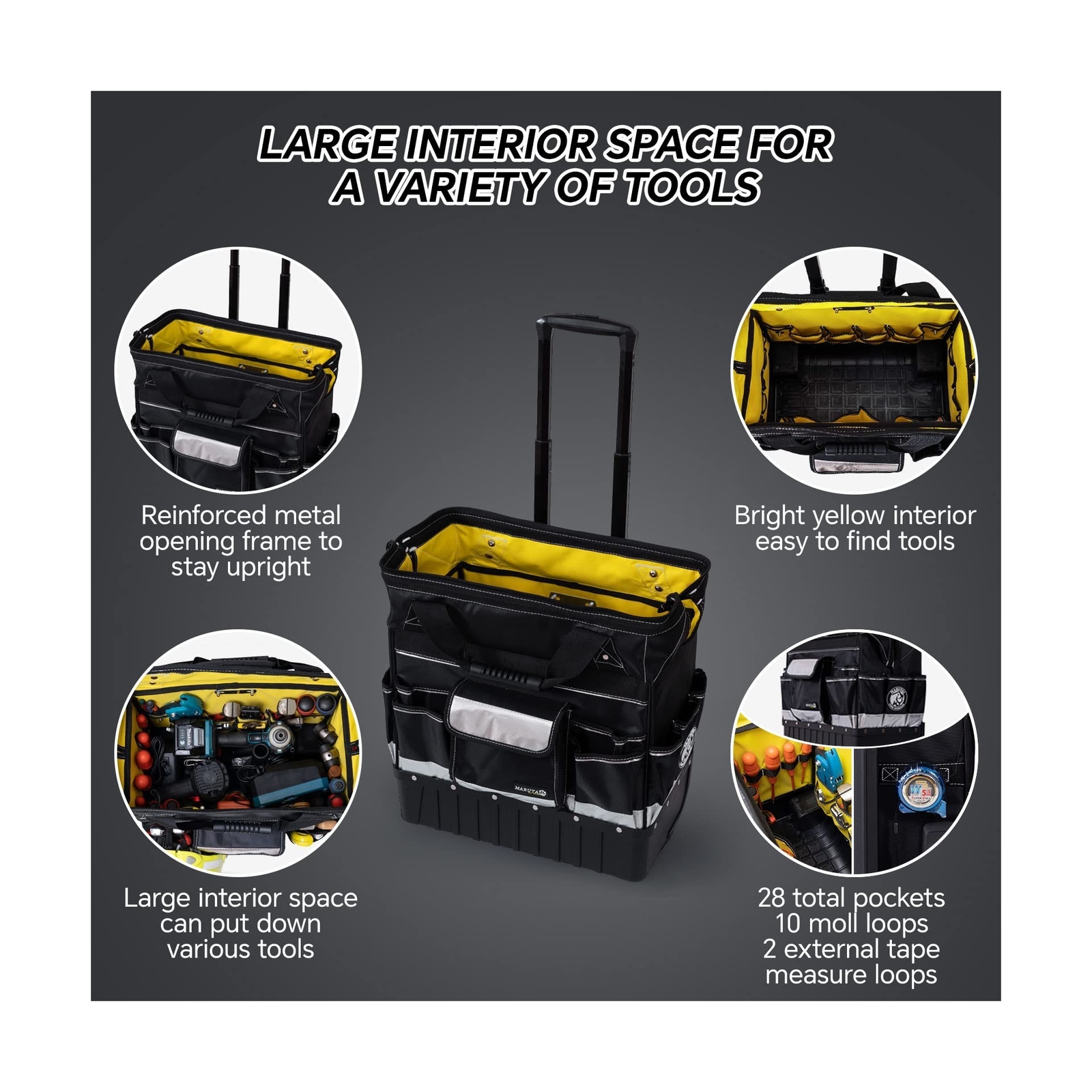 MARUTAI 18” Rolling Tool Bag, Waterproof Tool Bag with Wheels, Portable Stor…