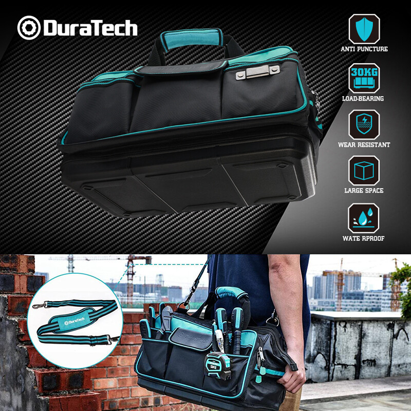 DURATECH 17-in Wide Mouth Tool Bag Large Storage 32 Pocket Bag Organizer w/Strap