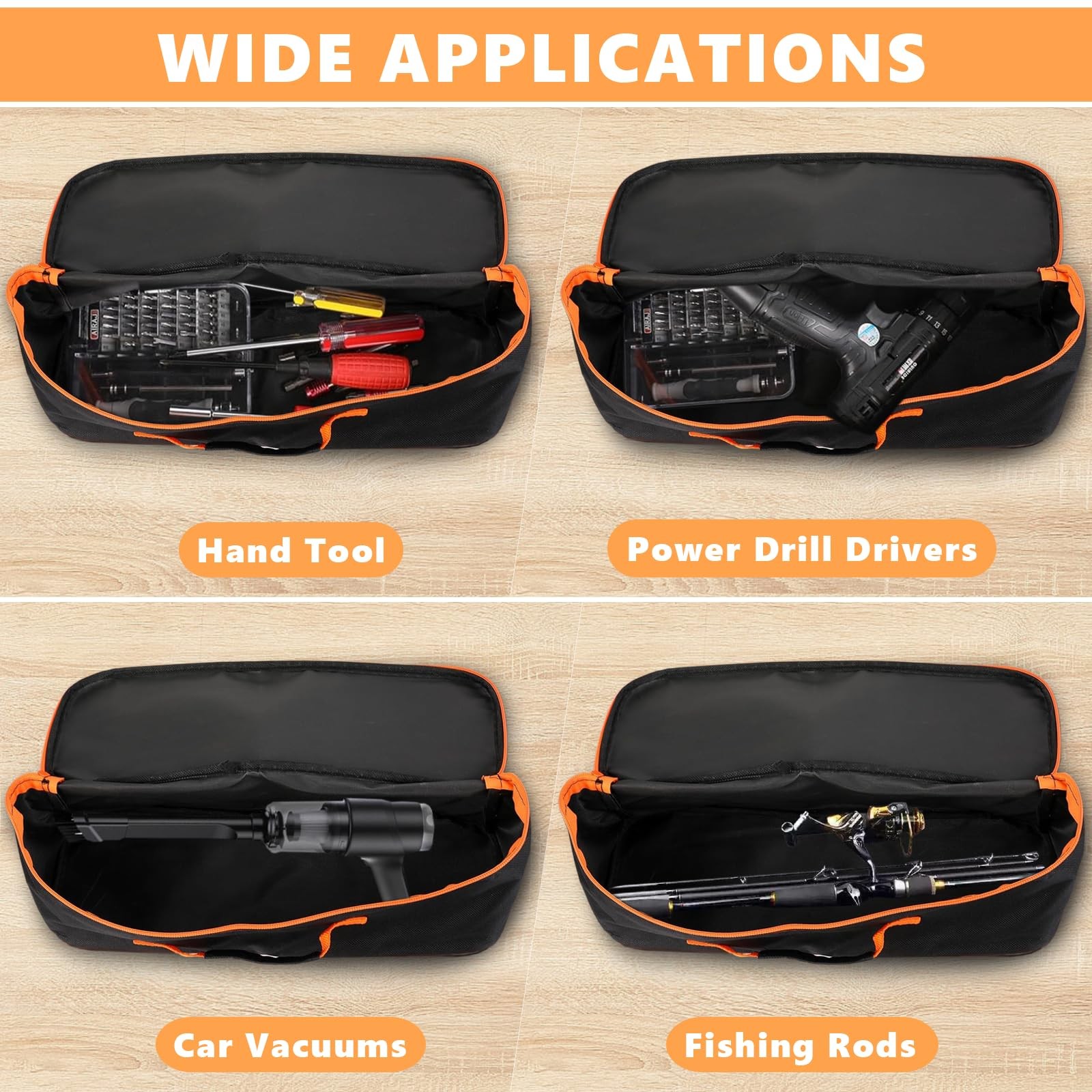 3 Pack Tool Bag with Zipper, Utility Wide Mouth Waterproof Oxford Tool Pouch,…