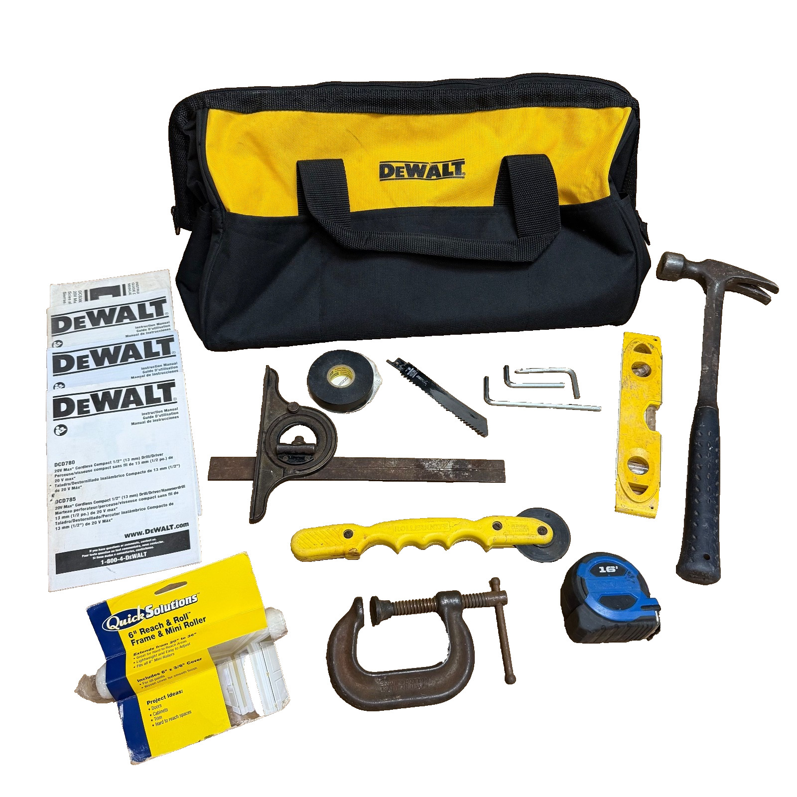 DeWalt 624807-01 Tool Bag w/ Hand Tools, Manuals, Hammer, Starrett Protractor