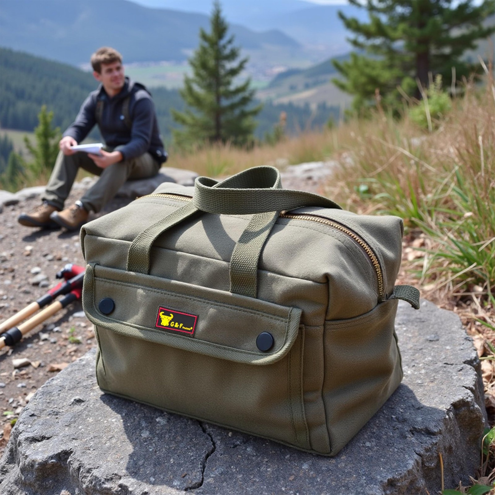 Waxed Canvas Military Duffle Bag, WaterResistant, Adjustable Strap, Double Zi…