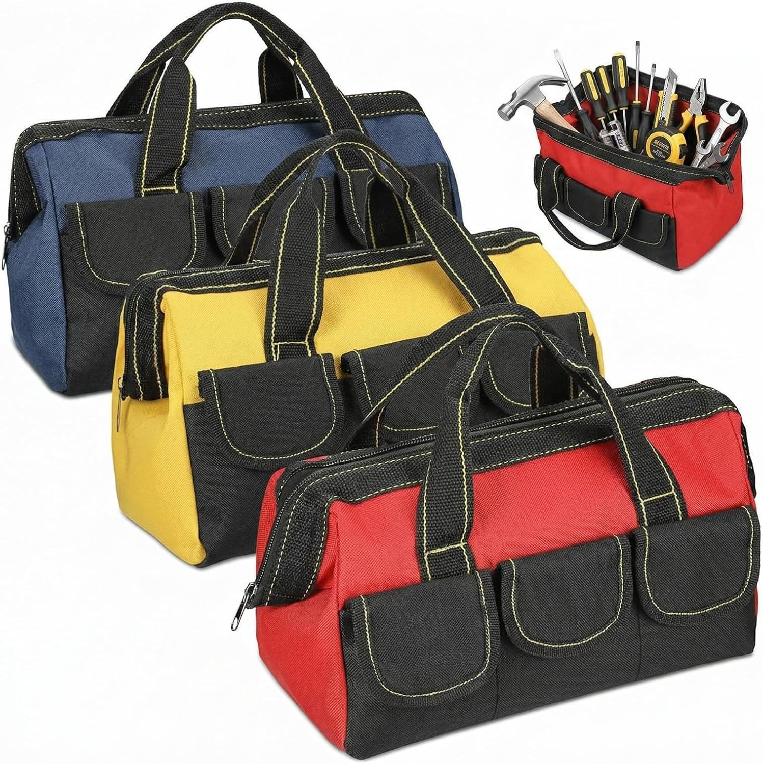 3 Pack Tool Bag for Men with Waterproof Hard Bottom, Heavy Duty Tool Bag