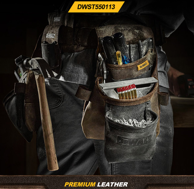 DeWalt DWST550113 Leather Tool Work Belt Pouch Set 18 Pockets Waist Belt