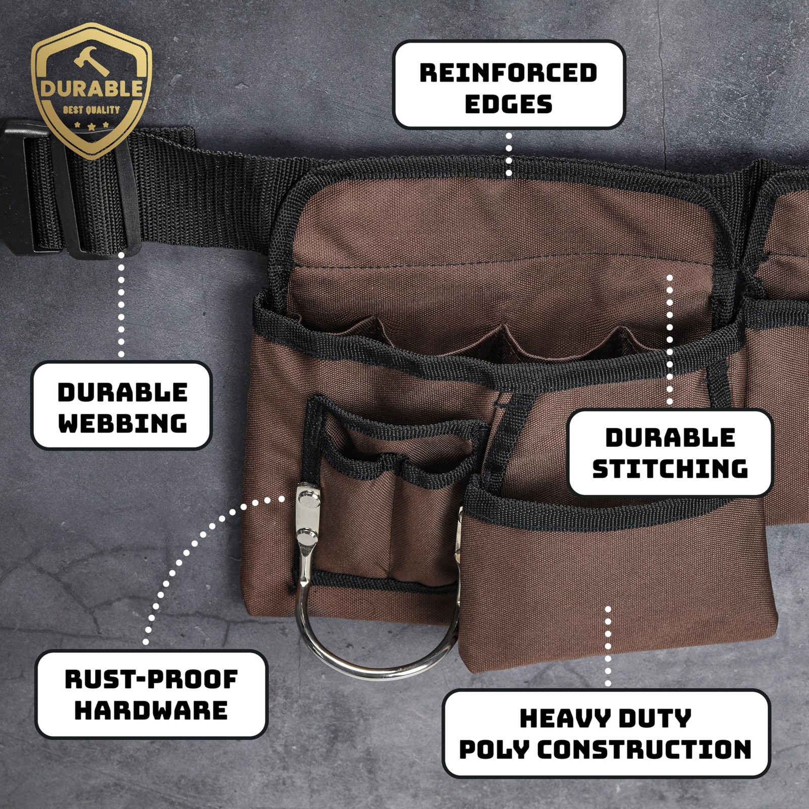 19 Pocket Heavy Duty Construction Tool Belt Work Apron Pouch Quick Release