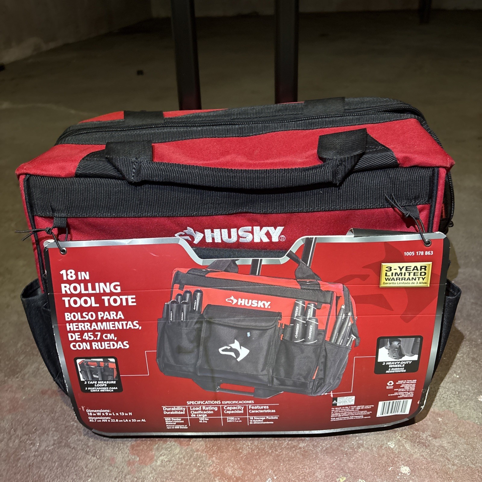 Husky HD65018-TH 18 Pockets Telescoping Handle Weather Resistant Tool Tote…