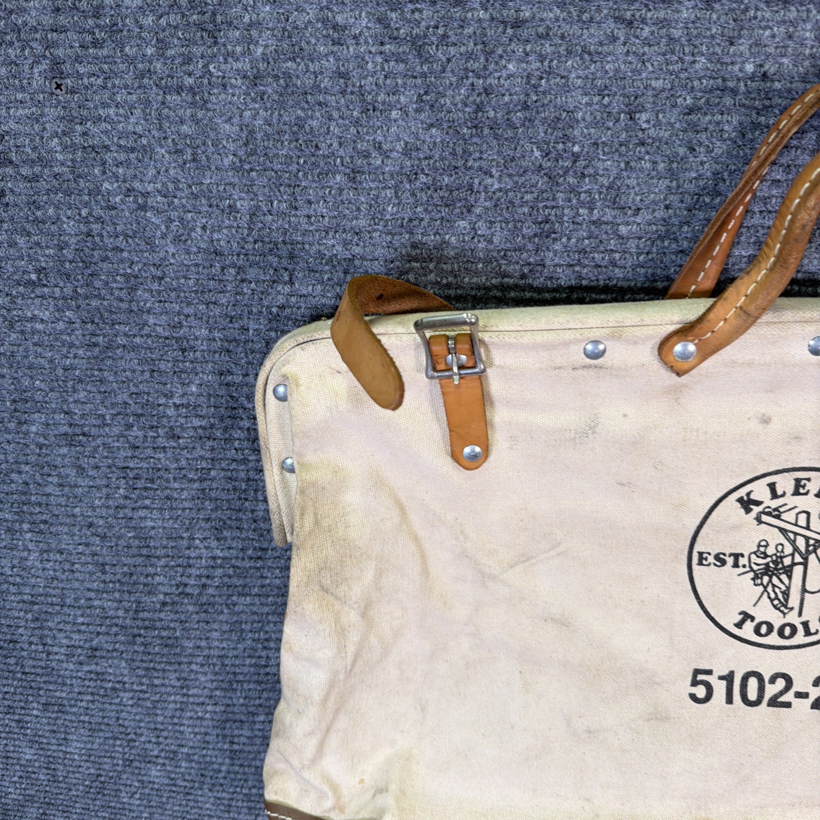Vintage Klein Tools Bag 5102-20 Heavy Canvas Leather Lineman Storage Tote USA