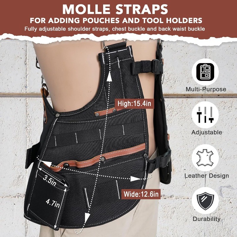 Leather Tool Vest for Men – Adjustable 37-Pocket Work Vest for Electricians