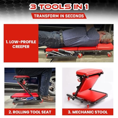 40″ Mechanics Creeper Z fold with Side Tool Tray, 3 in 1 Low Profile,7pc-2.5″